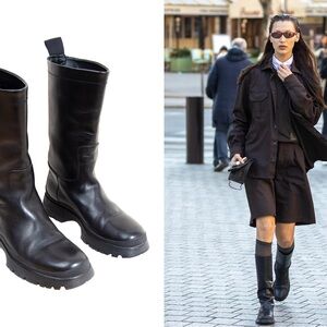 Vintage Prada 2000s black leather lug boots